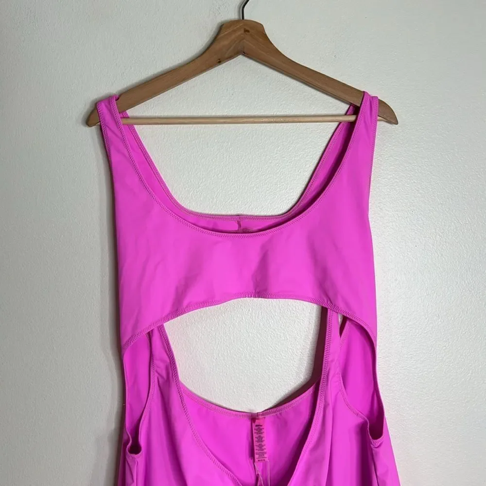 Skims Signature Recycled Swim Cut Out Tank Dress in color taffy size 3X